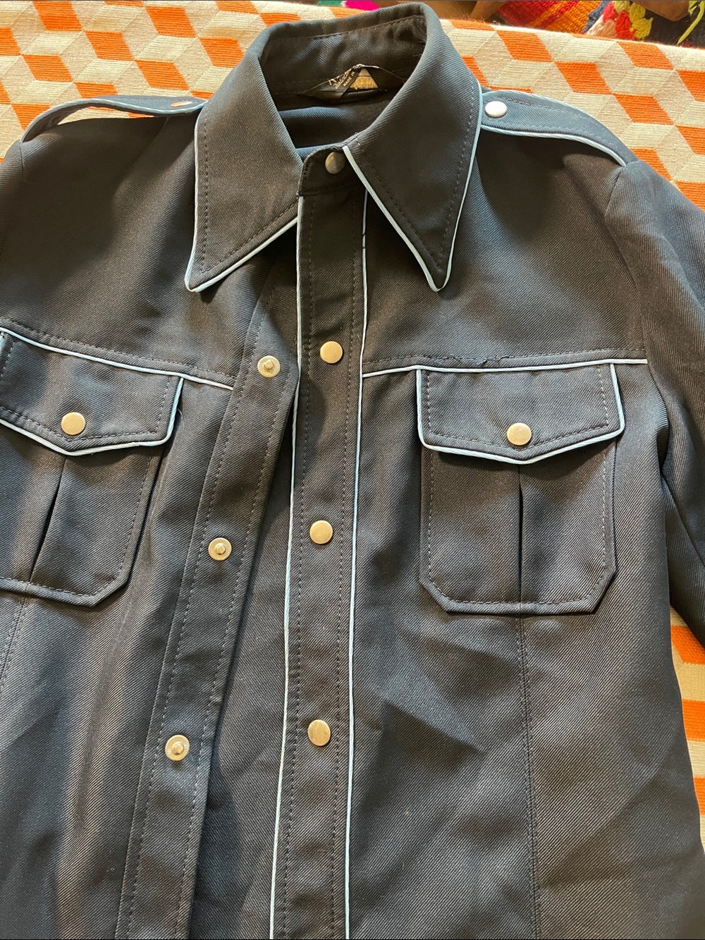 Men's Dark Gray Military-Style Field Jacket with Contrast Piping